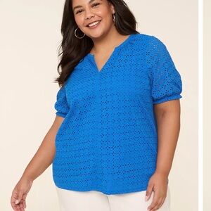 Lane Bryant Bright Blue Eyelet Blouse